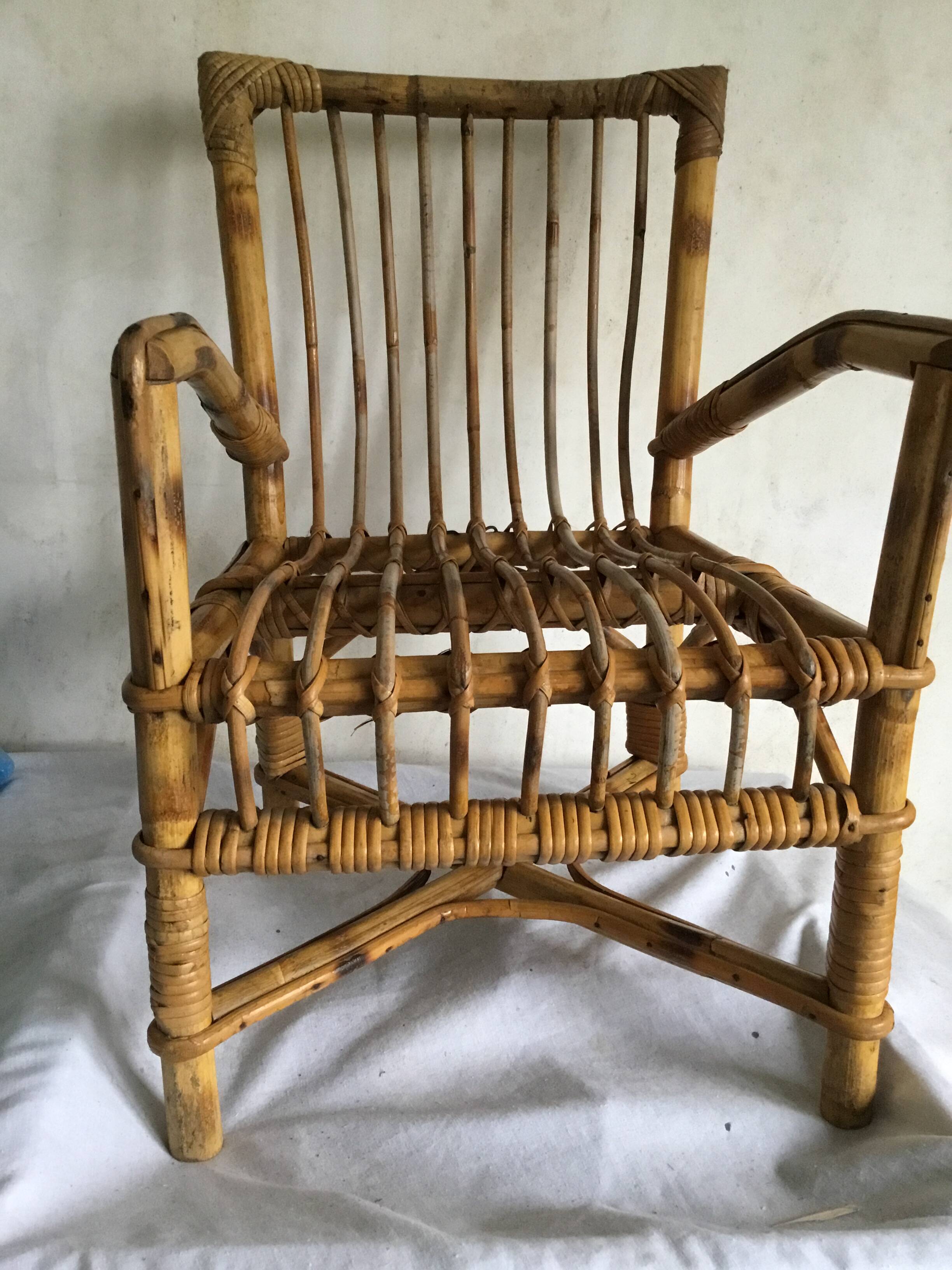 Vintage wicker and rattan children's armchair