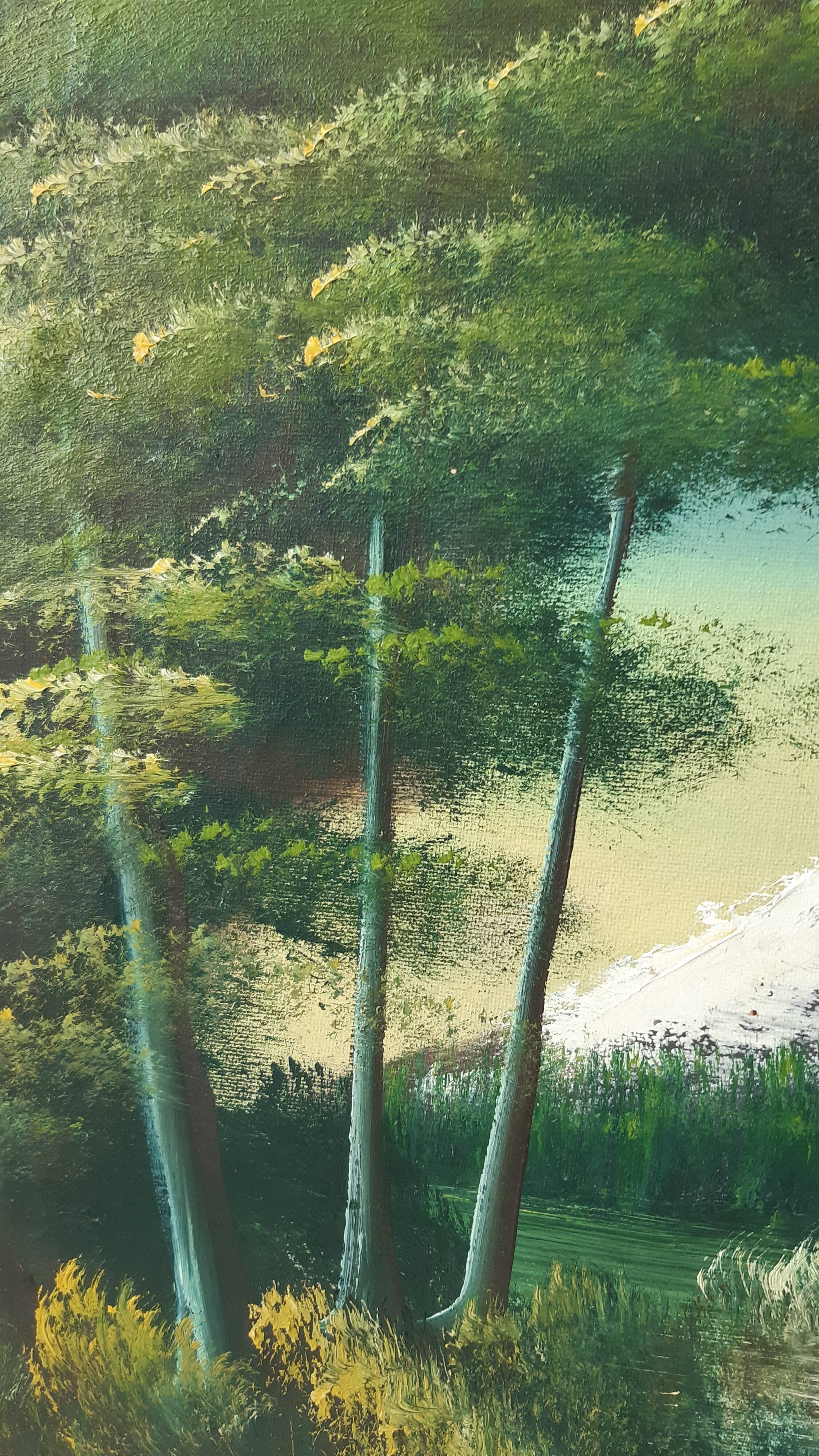 Oil painting on canvas landscape vintage mountains