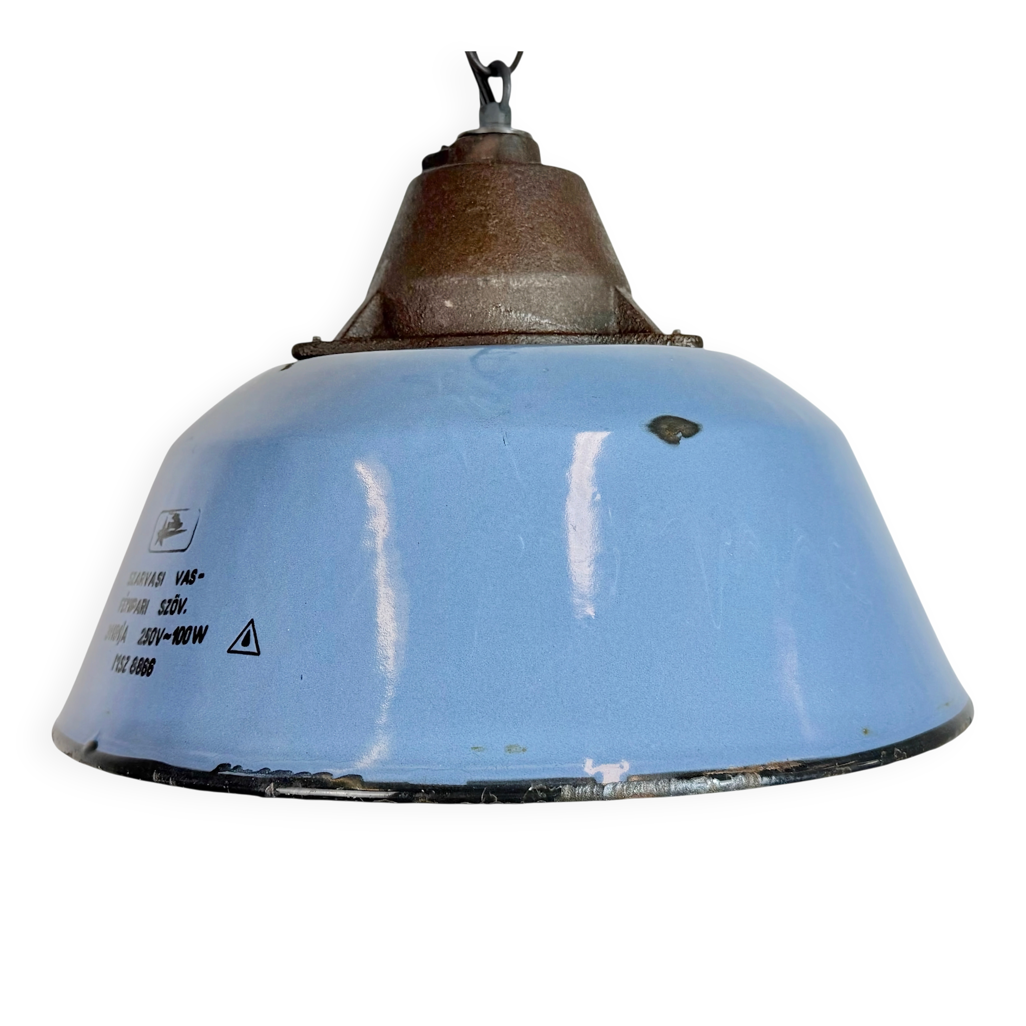 Industrial Blue Enamel and Cast Iron Pendant Lamp, 1960s