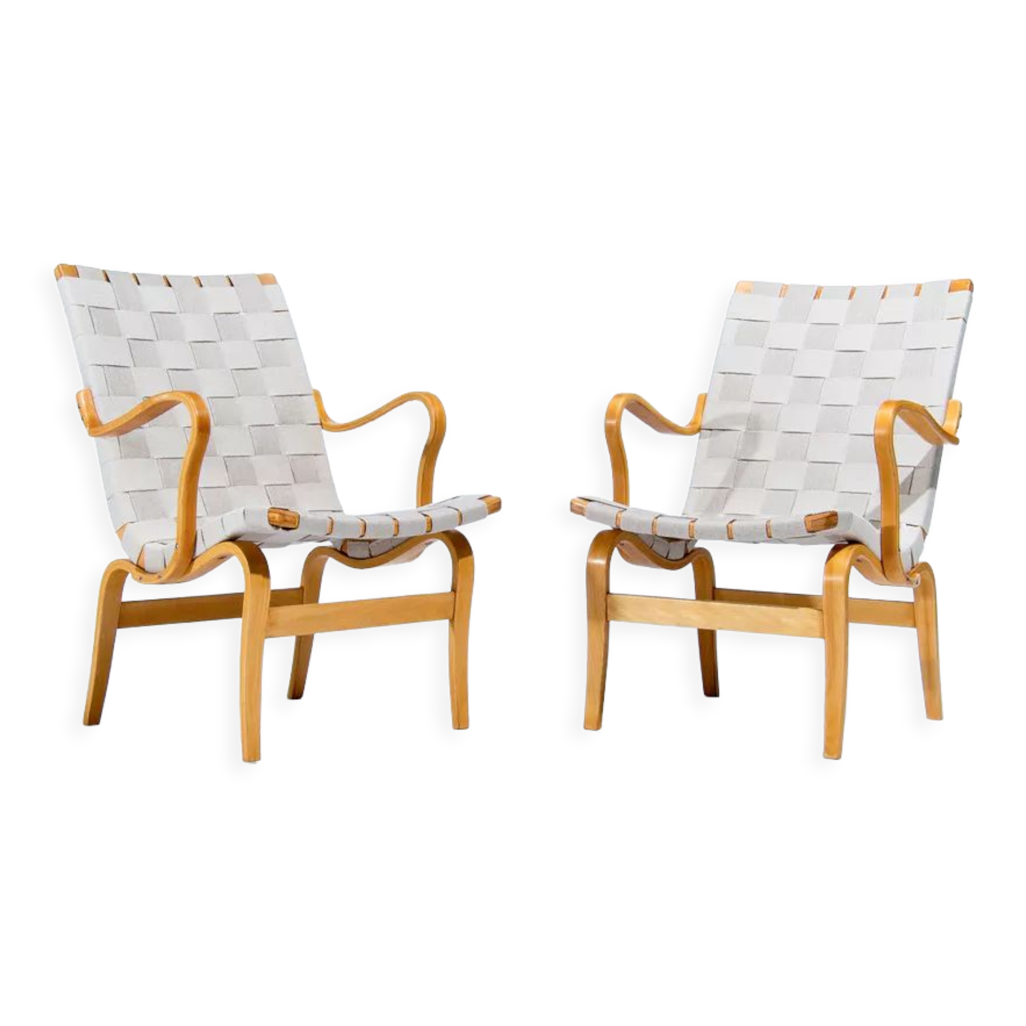Bruno Mathsson Eva Armchairs in Beech & Linen, Mid Century Swedish Design 1960’s
