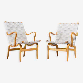 Fauteuils en hêtre et lin, design suédois du milieu du siècle 1960, Bruno Mathsson Eva