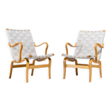 Bruno Mathsson Eva Armchairs in Beech & Linen, Mid Century Swedish Design 1960’s