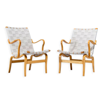 Bruno Mathsson Eva Armchairs in Beech & Linen, Mid Century Swedish Design 1960’s