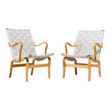 Bruno Mathsson Eva Armchairs in Beech & Linen, Mid Century Swedish Design 1960’s
