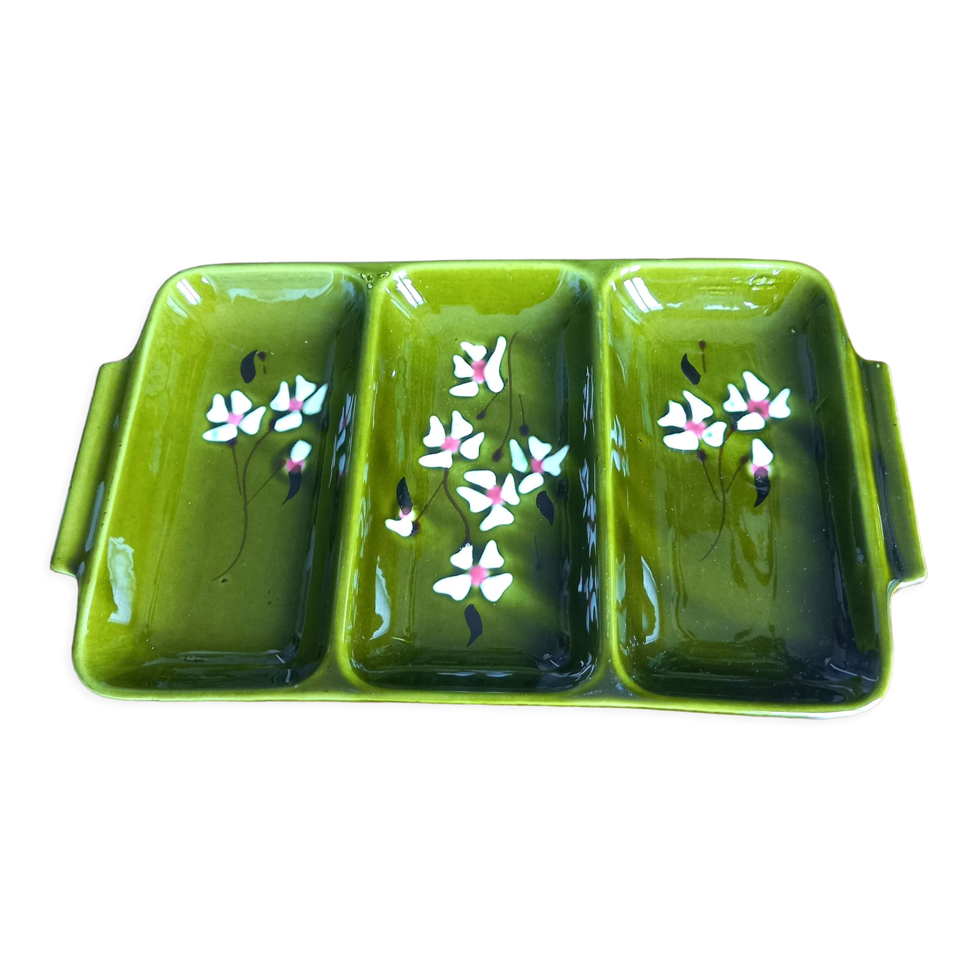 Former servant 3 compartments Glazed ceramic Signed Poët-Laval Vintage pottery 50s