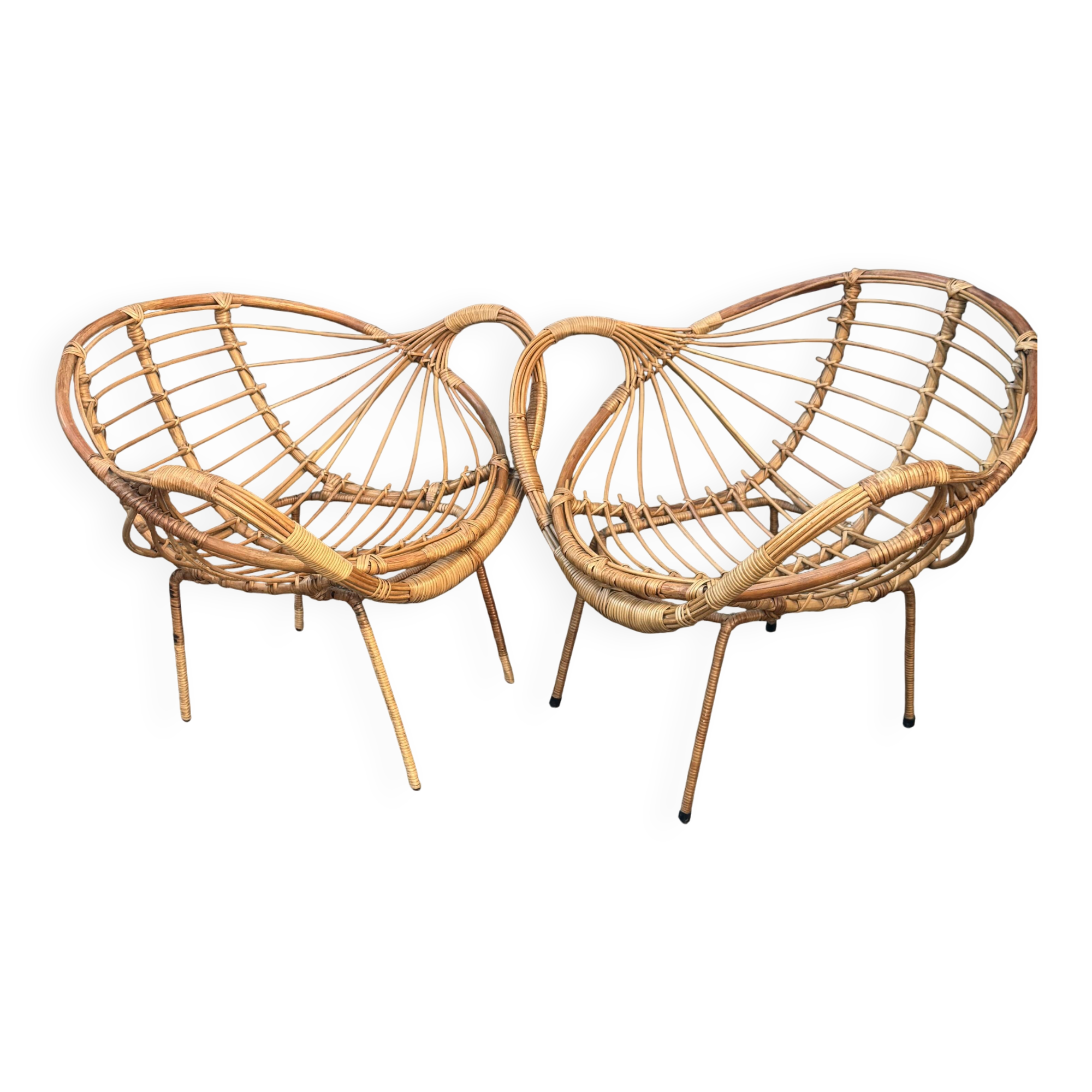 Chaises italiennes modernes en rotin et métal du milieu du siècle