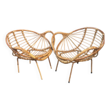 Chaises italiennes modernes en rotin et métal du milieu du siècle