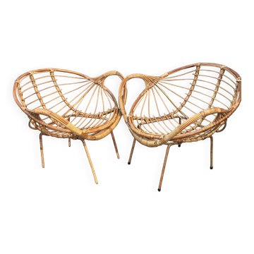 Chaises italiennes modernes en rotin et métal du milieu du siècle