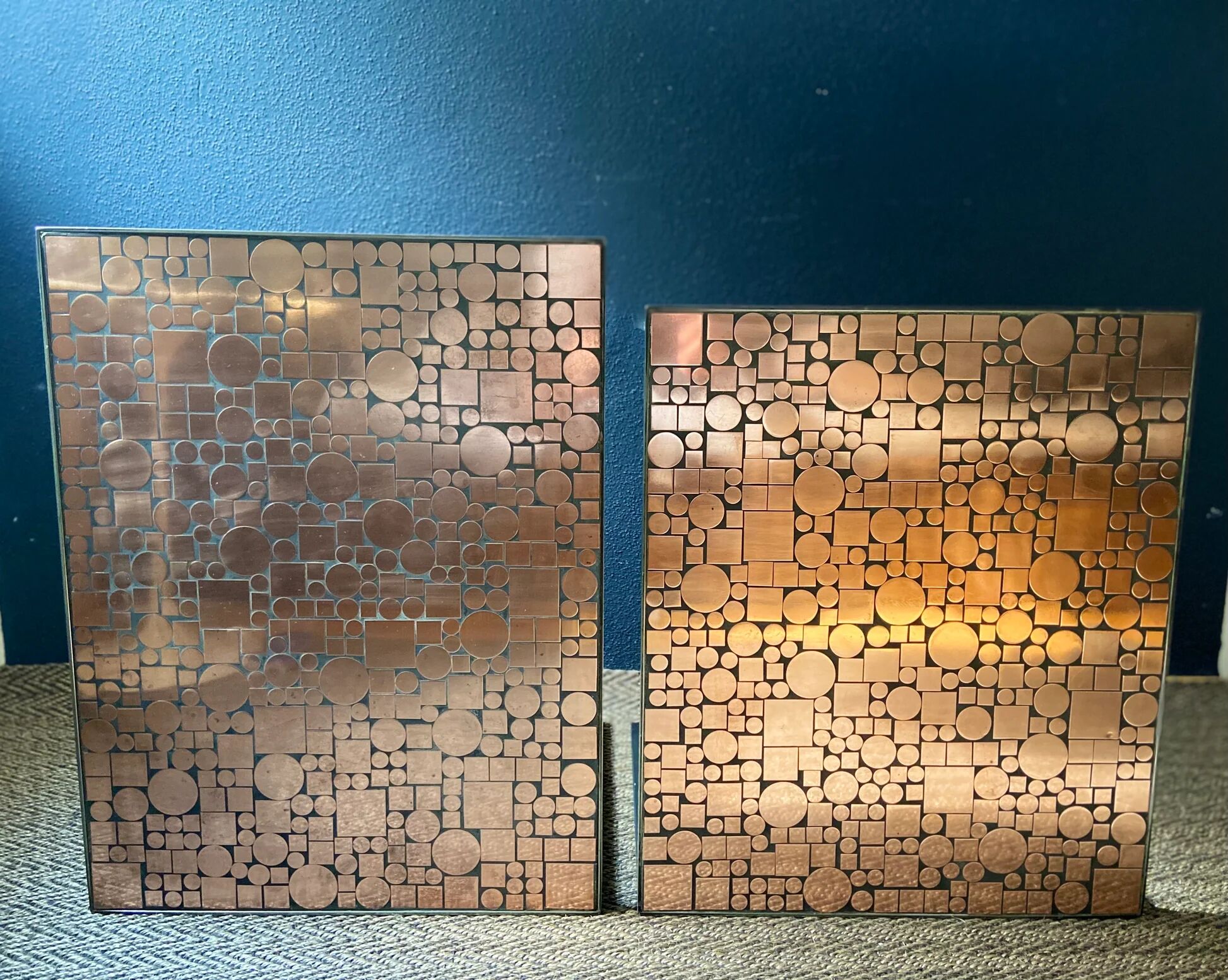 Nested copper tables by Herbert Hirche for Rosenthal, Germany, 1970s.