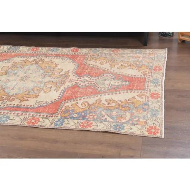 Vintage Turkish Oushak Handmade Wool Cotton Red Area Rug 123x220
