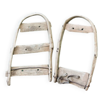 Pair of wooden snowshoes, folk art