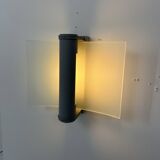 Vintage wall light, grey lacquered metal and frosted curved glass, France, 1980.