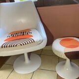 70s set of tulip-legged armchair and stool