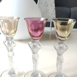 Set of 3 iridescent glasses/Caryatids/Venus base. Royal Bayel Crystal.
