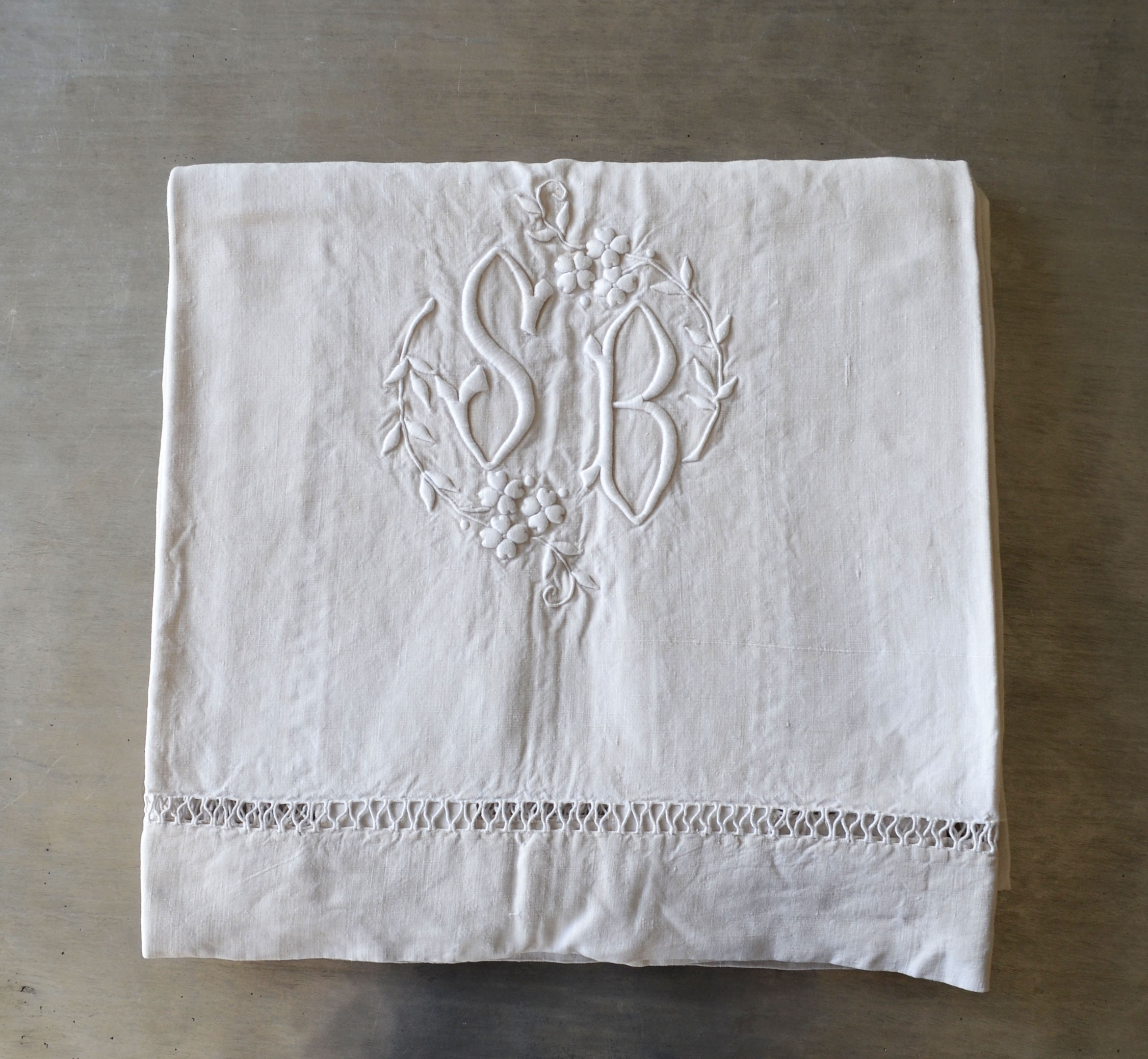 Old linen sheet embroidered