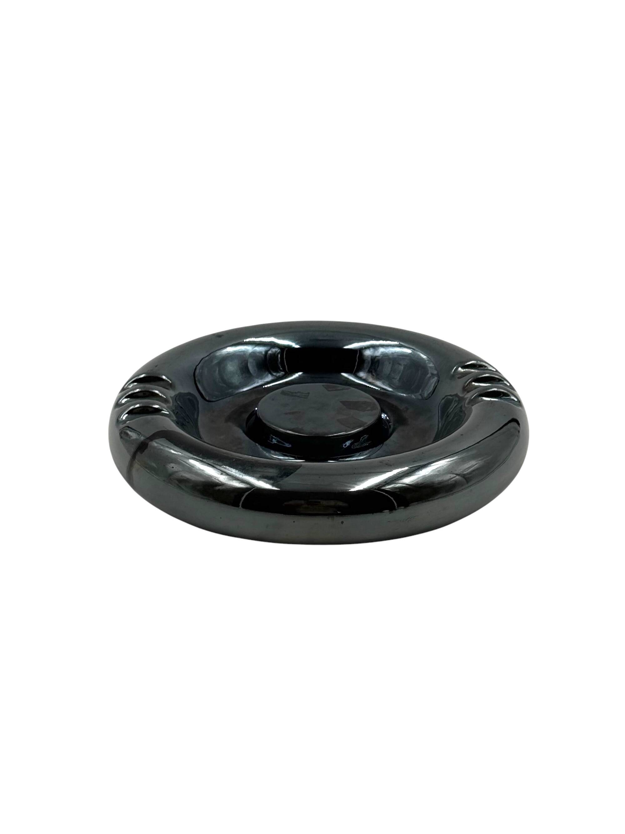 Space age blue iridescent ceramic ashtray / vide poche, Italy 1970s