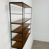 60s wall-mounted string shelf, wood and metal