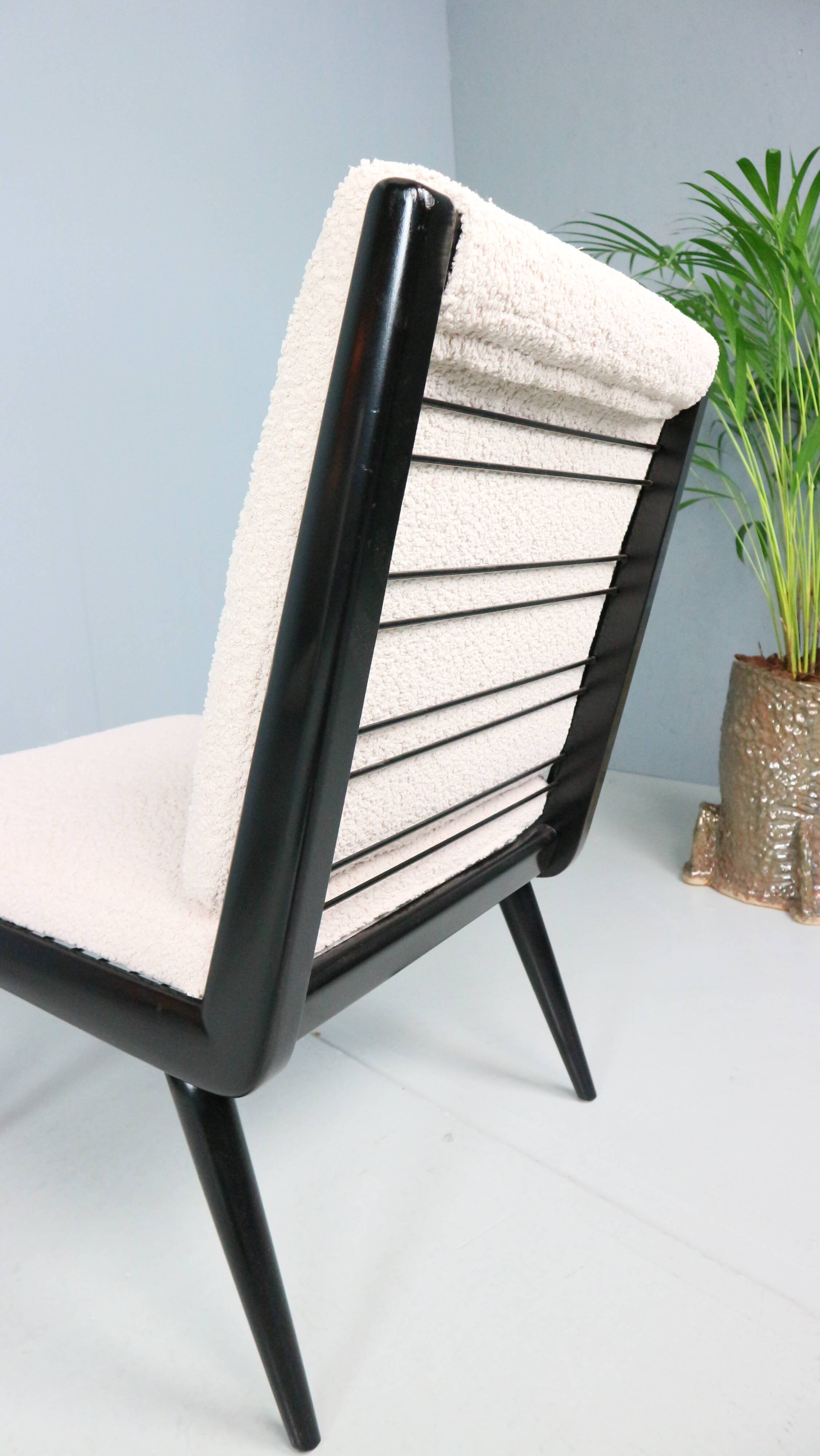 2x 'boomerang' h. mitzlaff, e. schmidt for soloform, bouclé lounge chairs, 1953