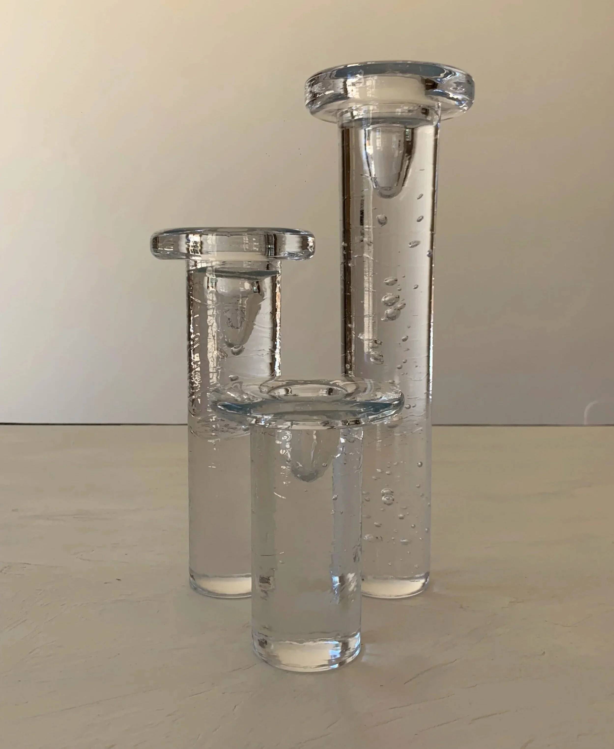 Set of three "Cool" glass candlesticks by Kosta Boda, Sweden, 1999