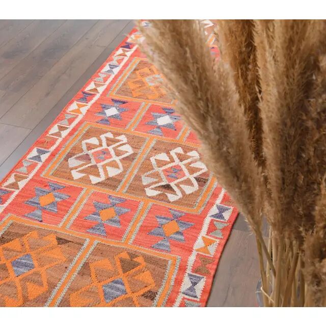 1970s Vintage Turkish Hand-Knotted Wool Cotton Red Runner Rug 96x320
