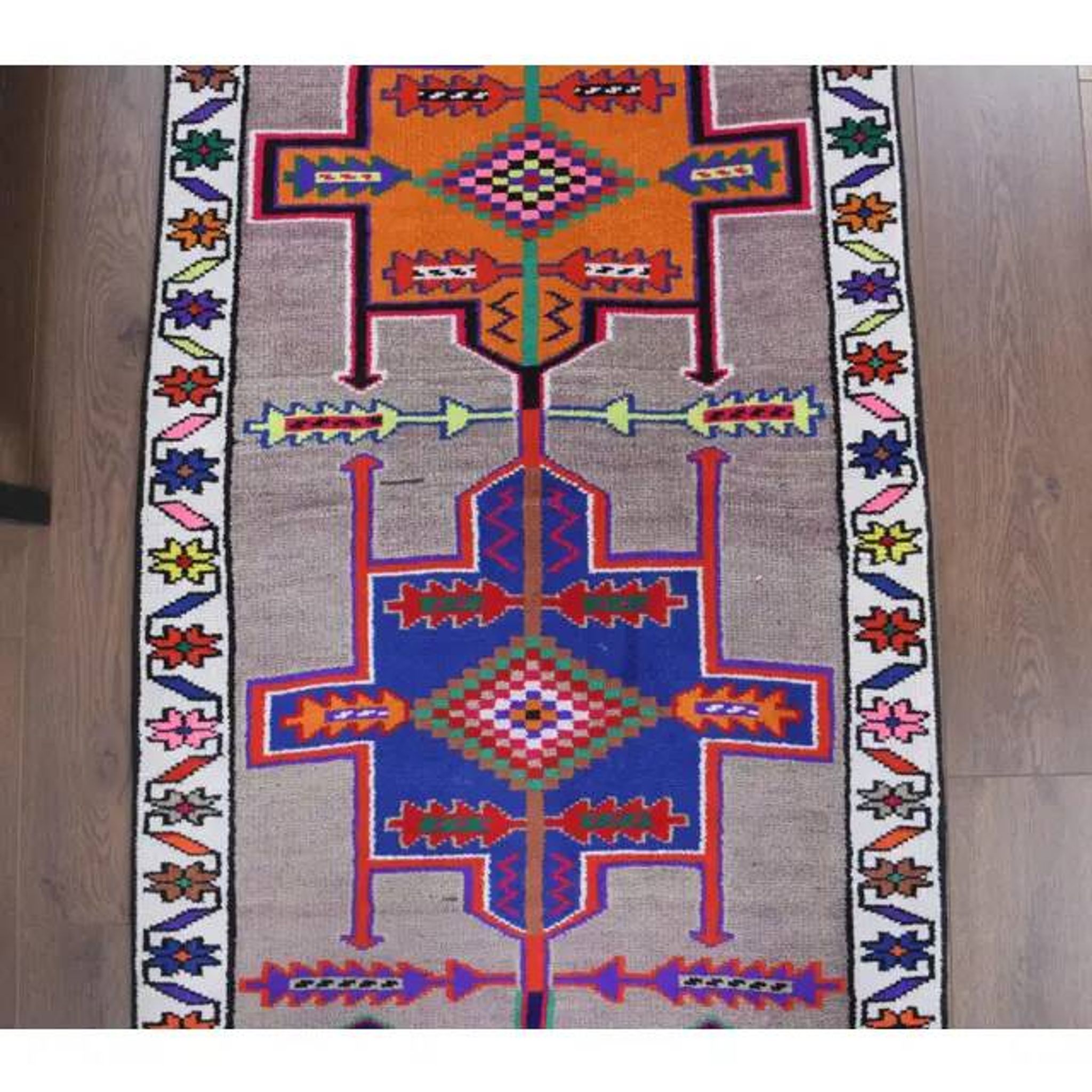 Vintage Turkish Hand-Knotted Wool Cotton Brown Runner 81x347