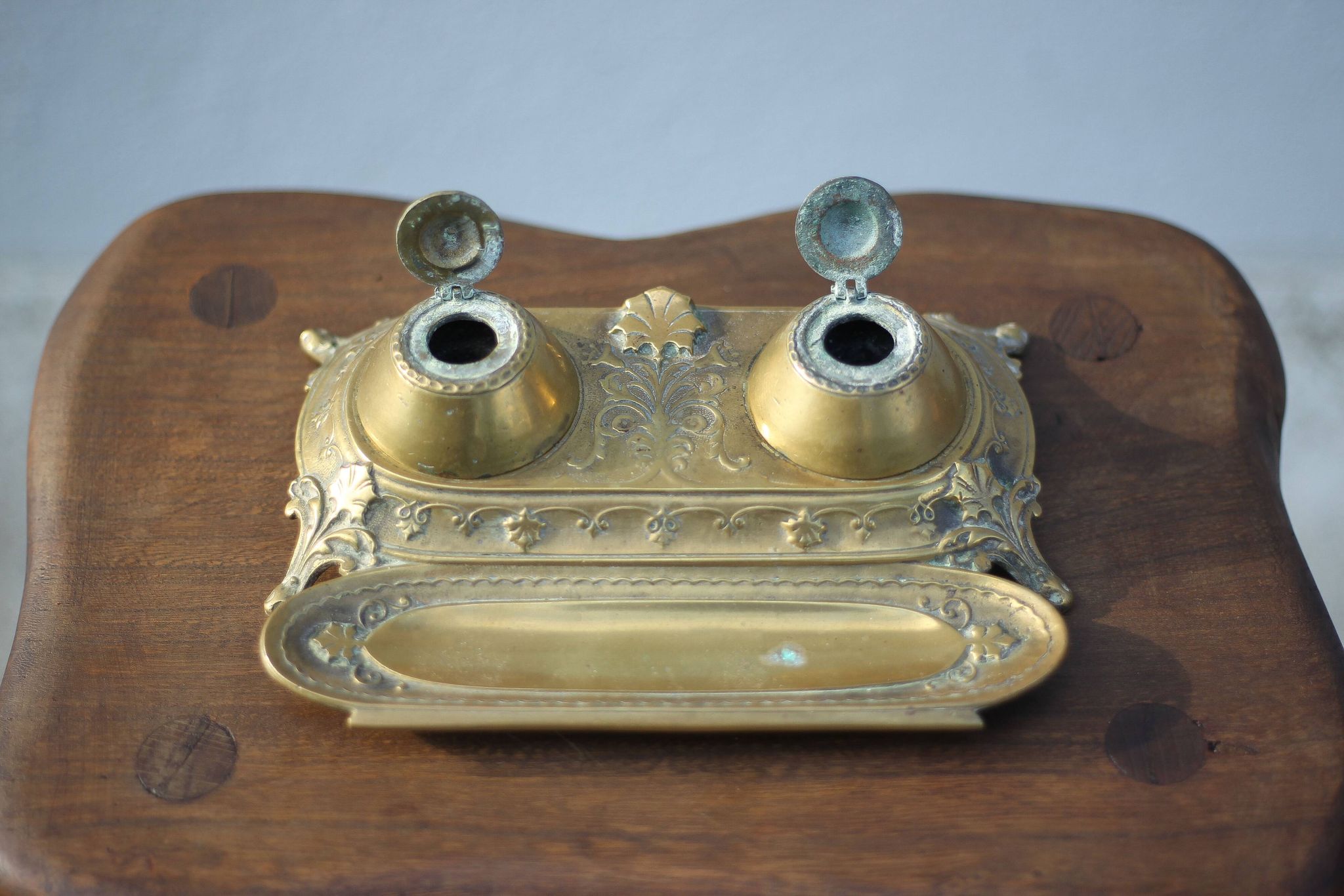 Encrier bronze Carpe diem, encrier rocaille, déco bureau, collection, inkwell