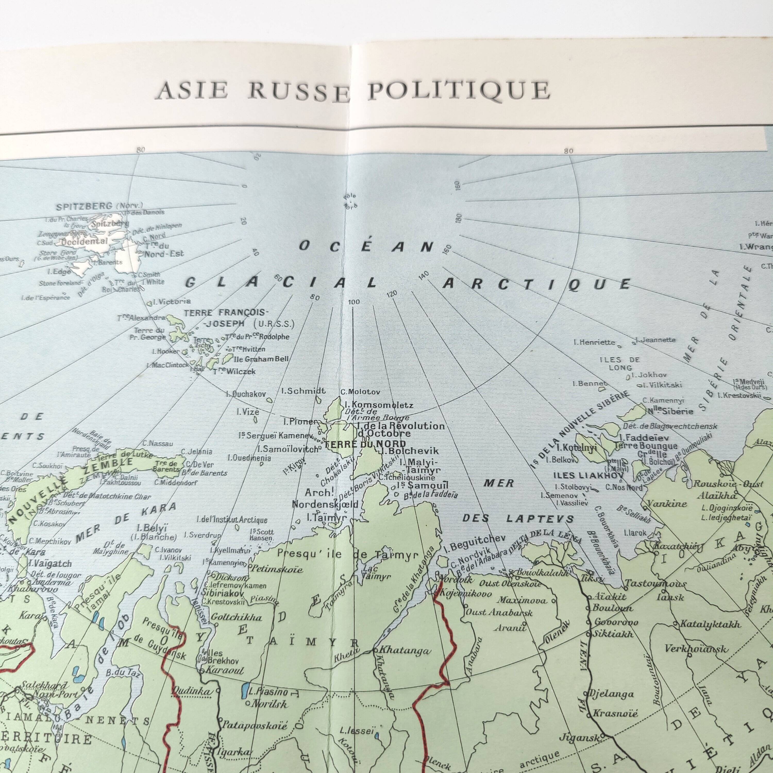 Vintage map Asia USSR Japan 43x43cm from 1950