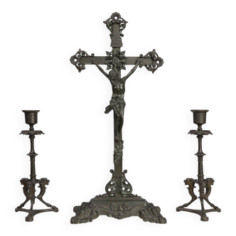 Crucifix and Pair of Candlesticks by P.L. Vombach, Germany 19th century