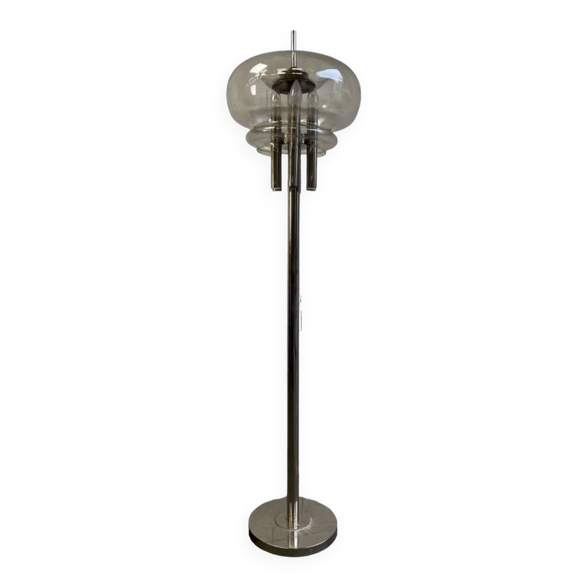 Vintage floor lamp: chrome & glass 'leclaire & schaefer'