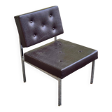 Chaise scandinave cuir skaï et acier chromé 1980