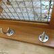 Vintage wall coat rack in light wood 4 double hooks in matt metal mesh hat holder
