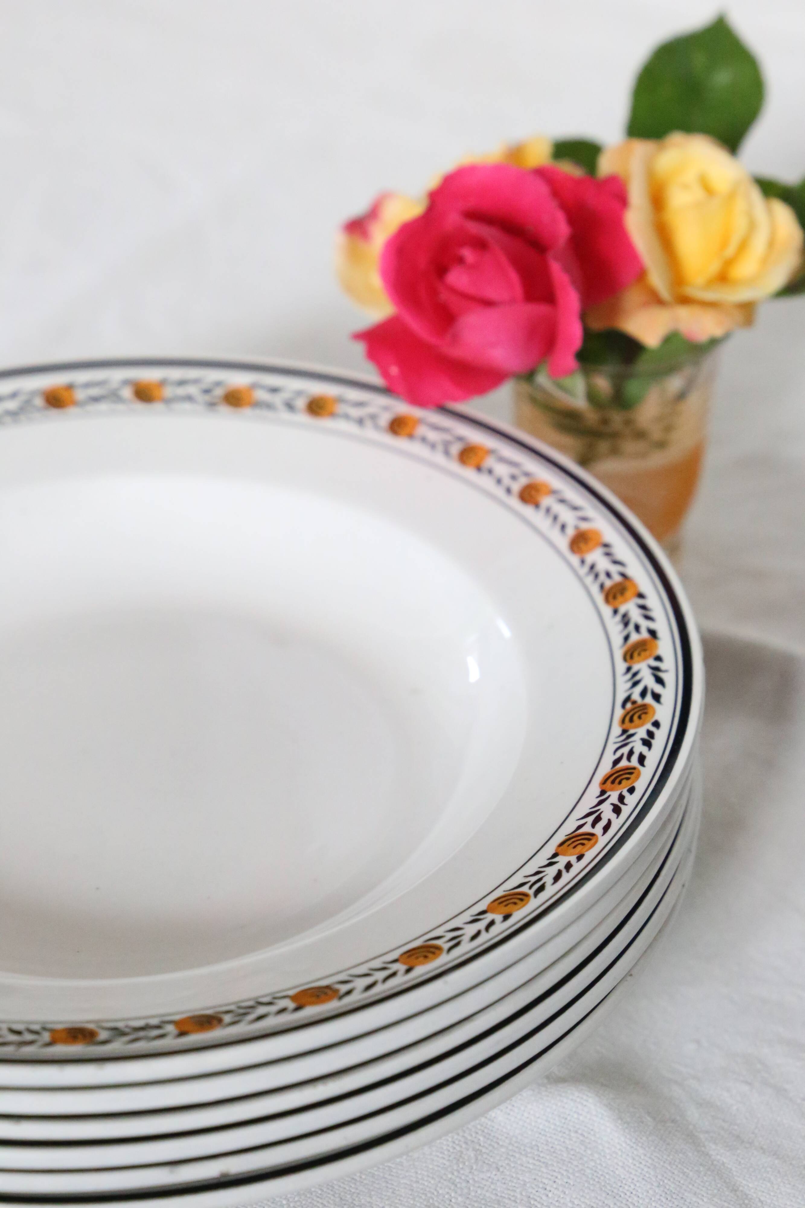 Ensemble de 6 assiettes creuses, Digoin Sarreguemines, modèle Valence
