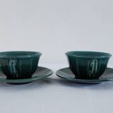 Set of 2 vintage green cups + saucers