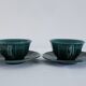 Set of 2 vintage green cups + saucers