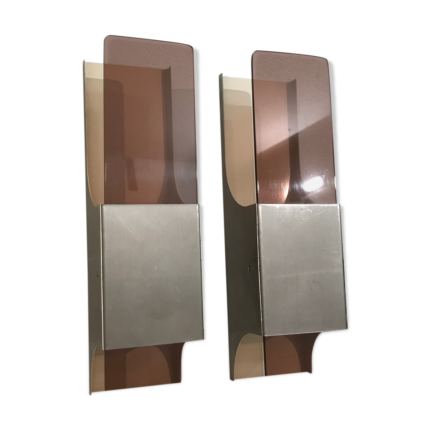 Pair of metal and plexiglass sconces 1970