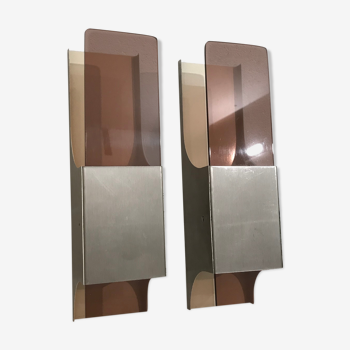 Pair of metal and plexiglass sconces 1970