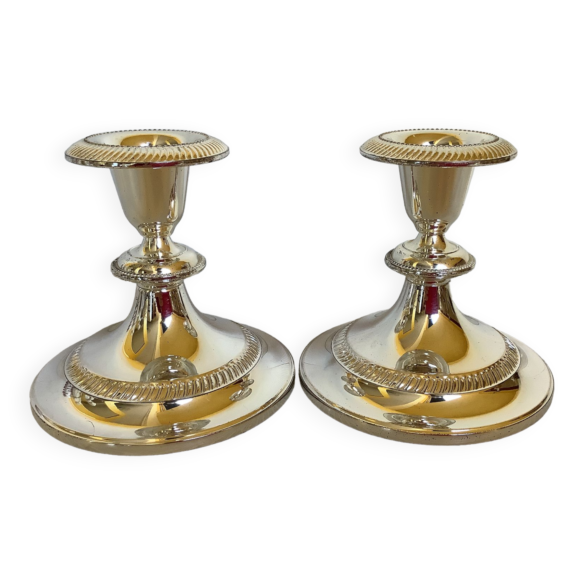 Pair of candlesticks silver chromed metal
