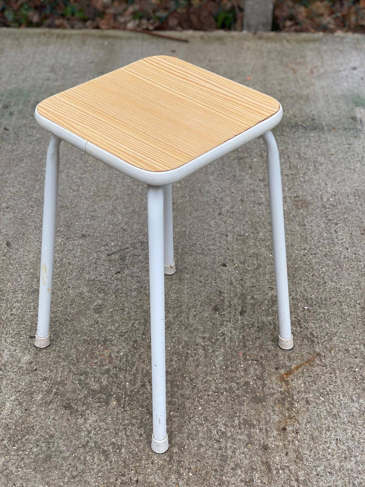 White wood and steel stool