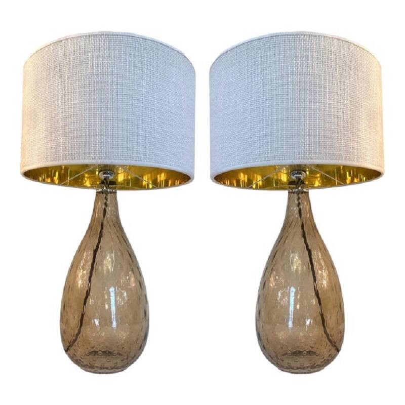 Pair of Contemporary Fumè Table Lamps Murano Glass