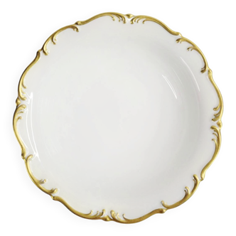 Antique shallow dish in gilded porcelain, Tirschenreuth, Bavaria, late 19th century.