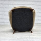 1970s, Danish armchair, green furniture velour, beech wood legs.