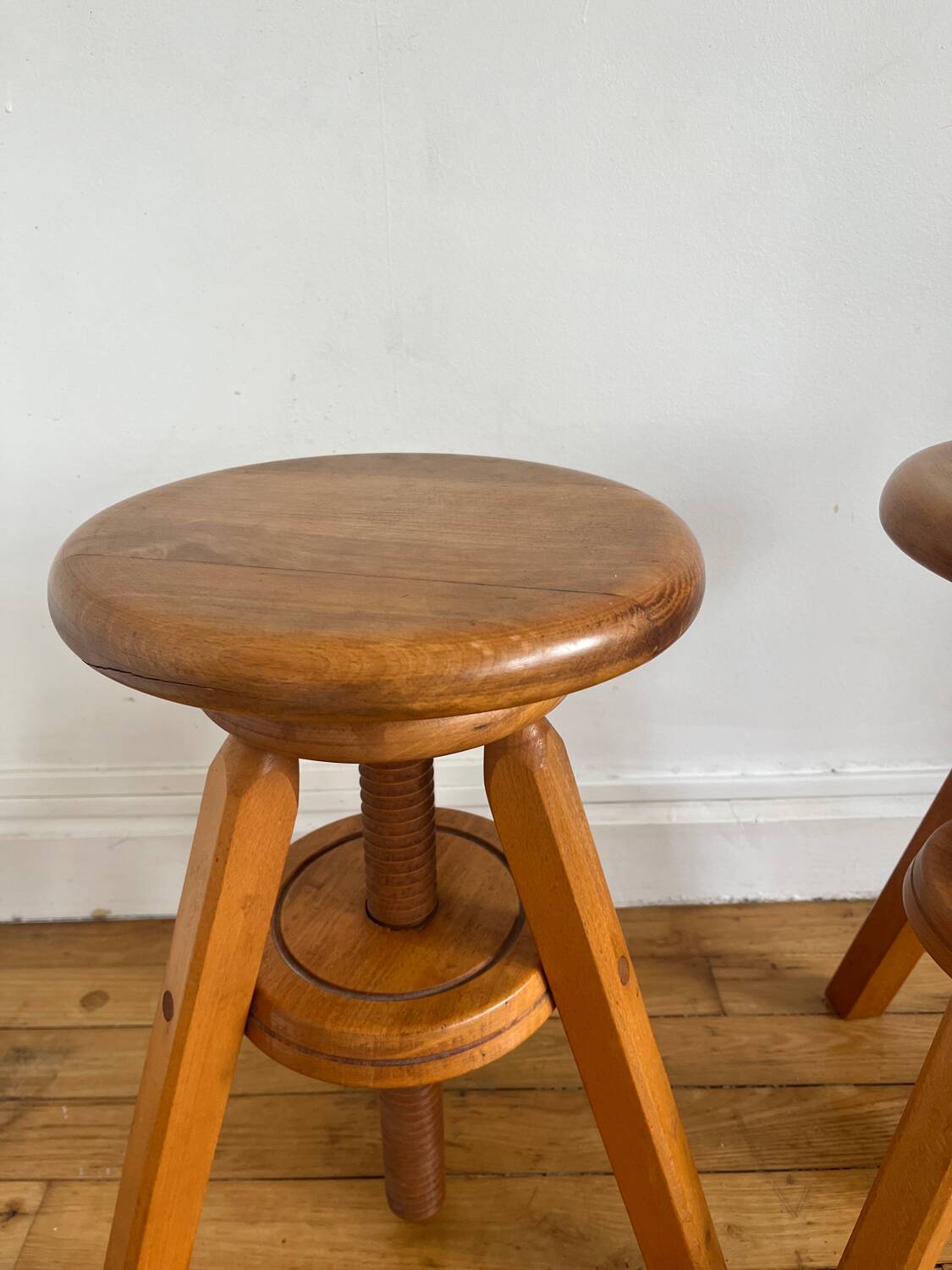 Pair of solid wood screw stools