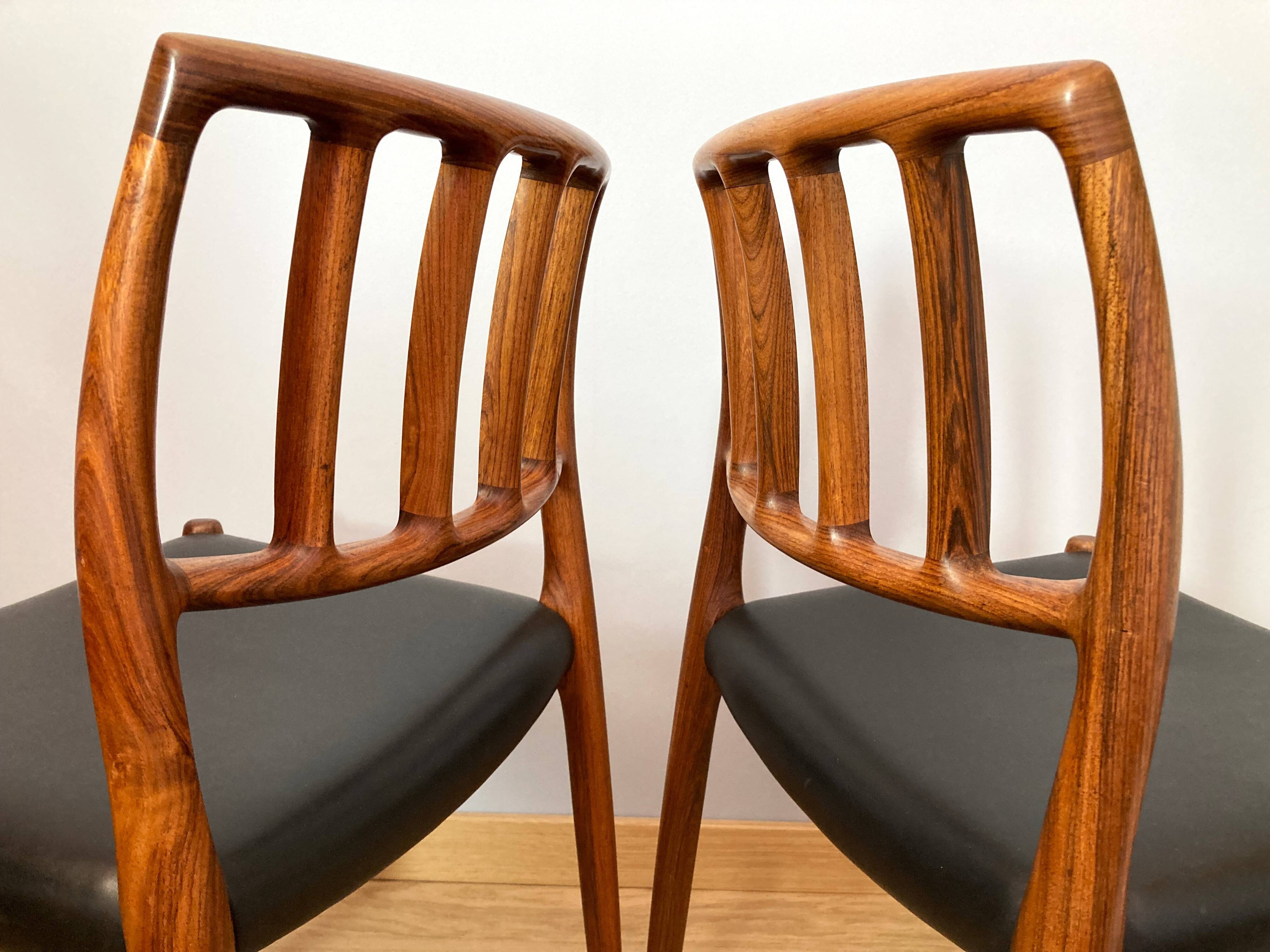 Set of 2 vintage Danish rosewood chairs 1974, Model 83, by Niels Moller