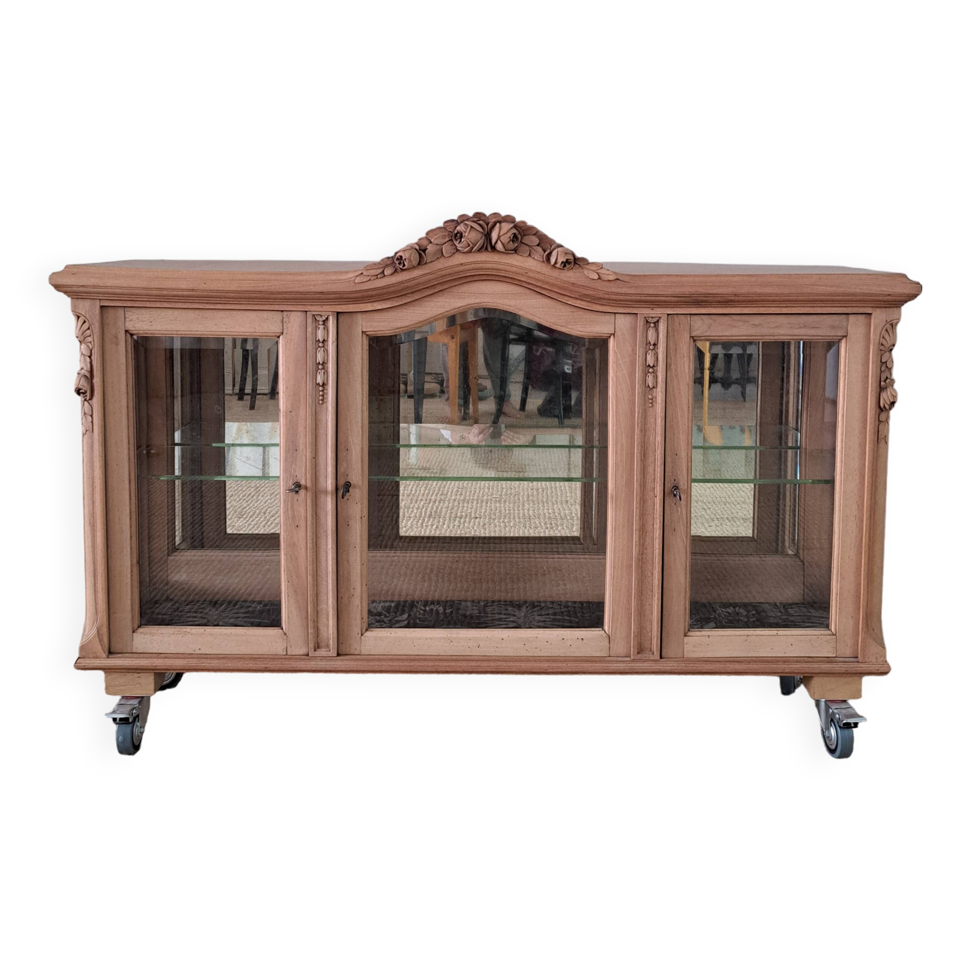 Vintage display cabinet in light wood