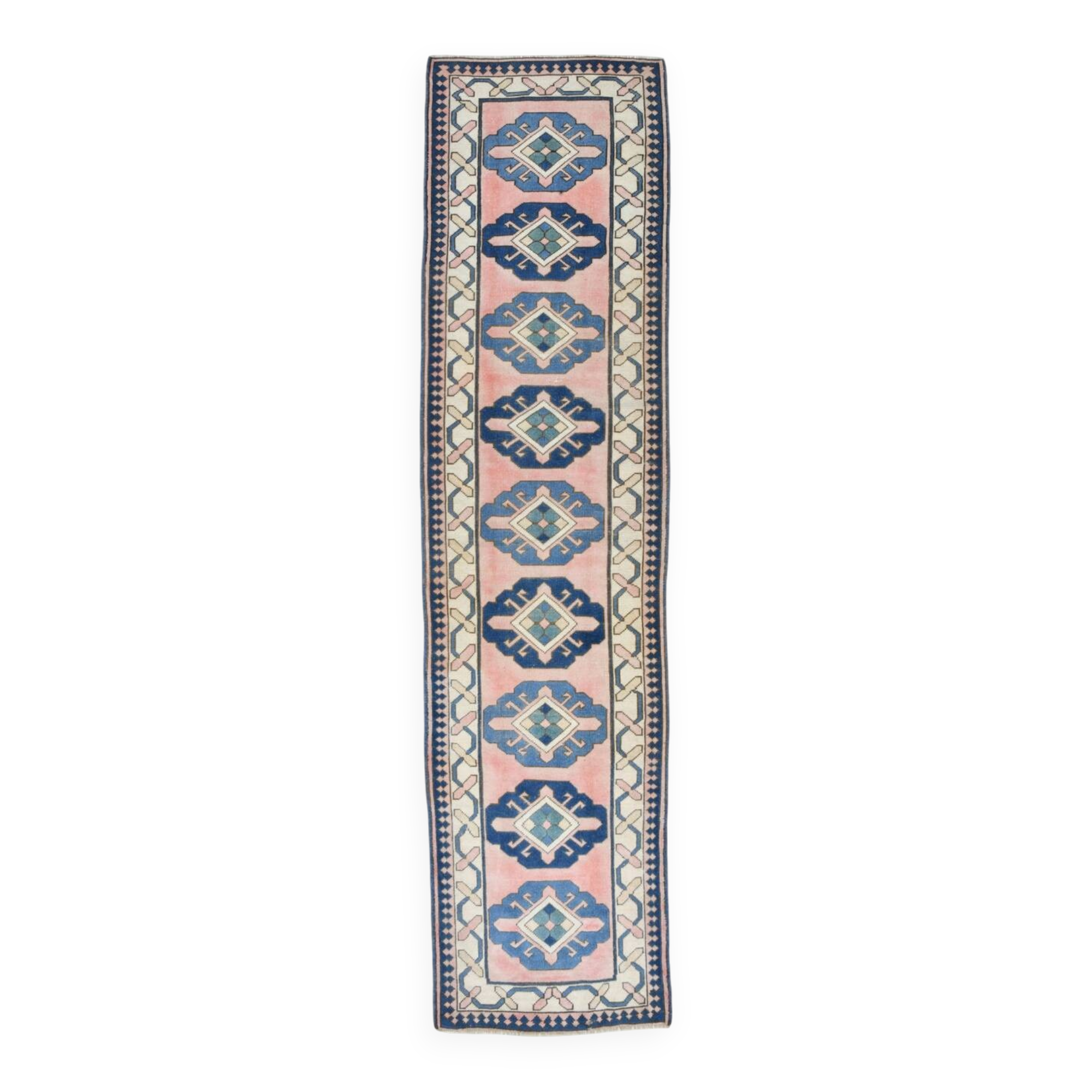 3x10 Pink & Blue Oushak Runner Rug 80x325Cm SK 22171