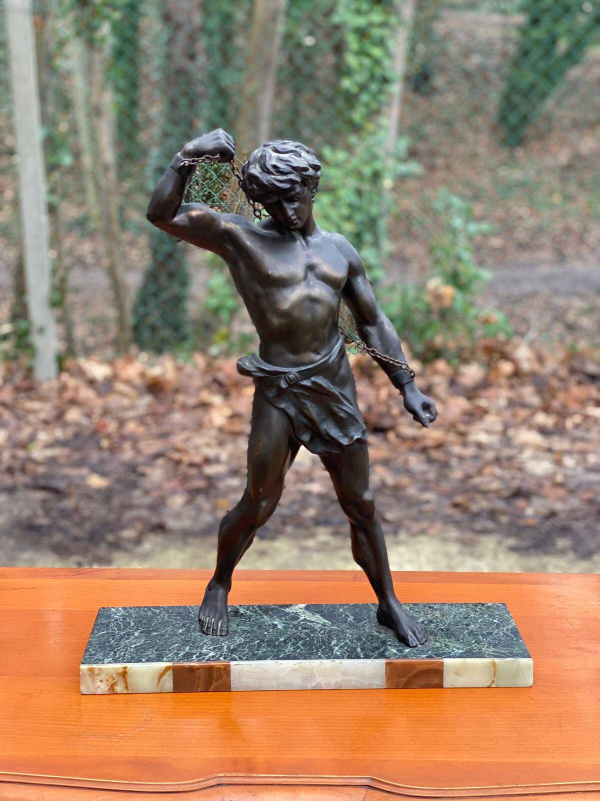 Bronze sculpture "man in chains" on marble 55cm