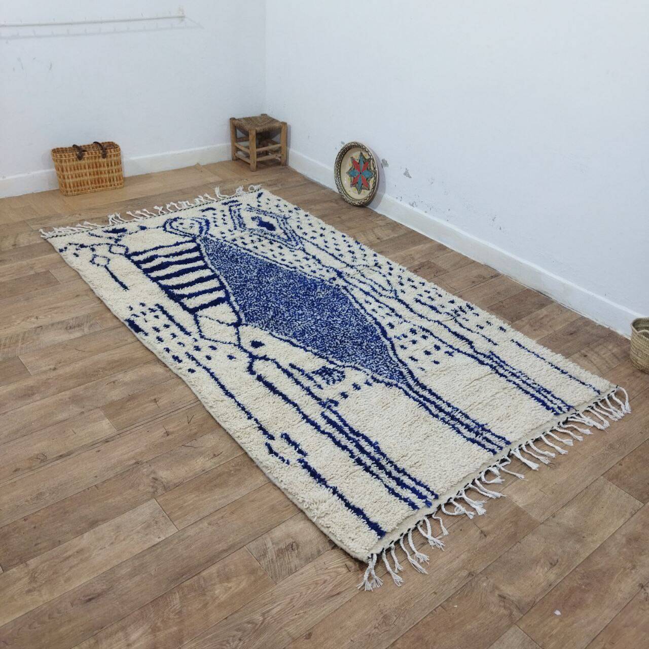 Vintage Azilal rug 264x150 cm - Blue geometric patterns