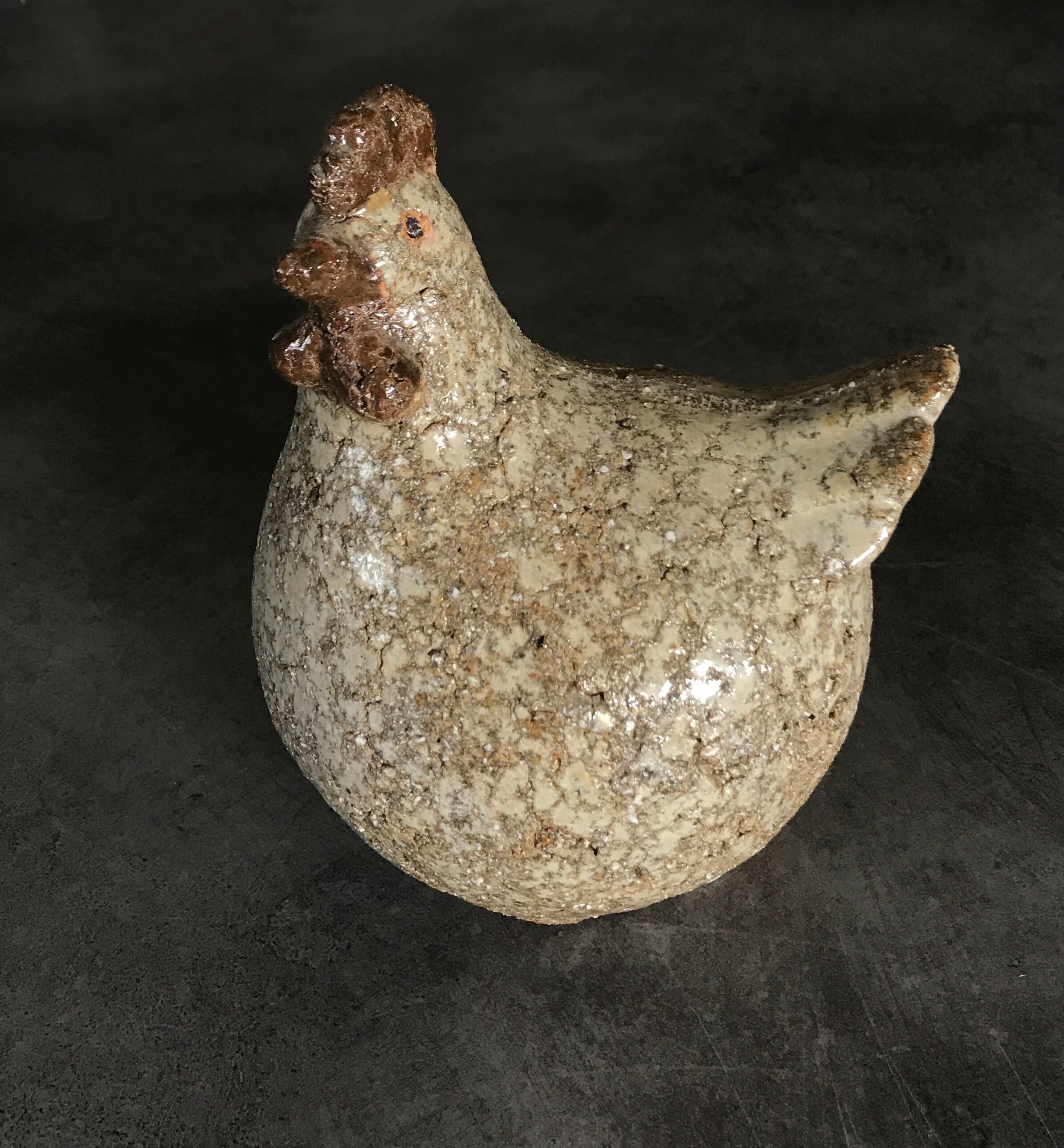 Poule in cracked and enamelled ceramic signed athezza