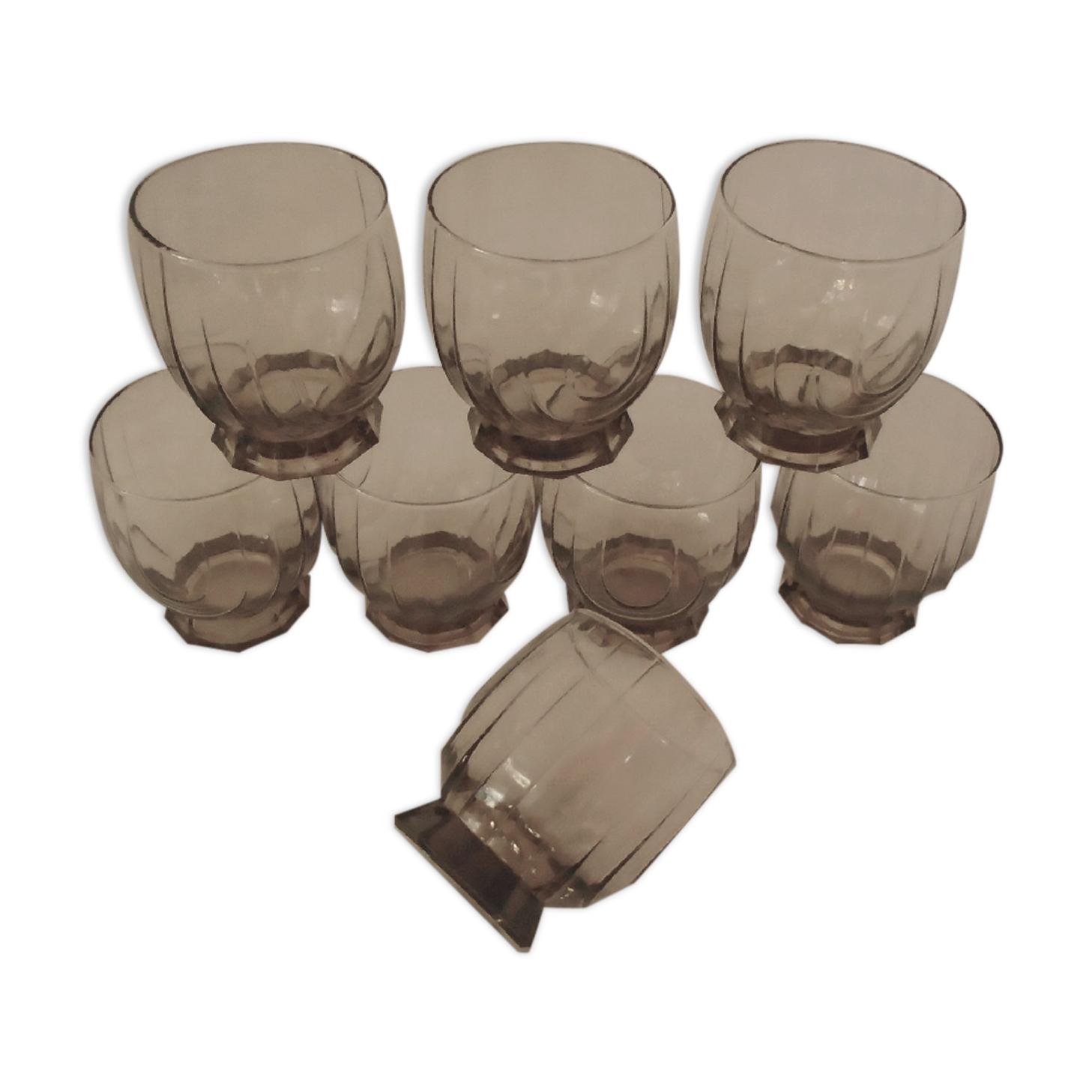 8 vintage smoked grey cup glasses
