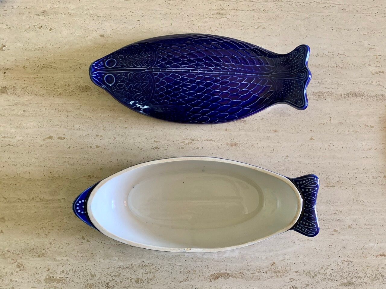 Vintage blue ceramic serving dish by Environmental Ceramics Inc., San Francisco, 1966